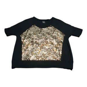 Lane Bryant Shirt Womens 18/20 Black Gold Sequin‎ Short Sleeve Pullover Top